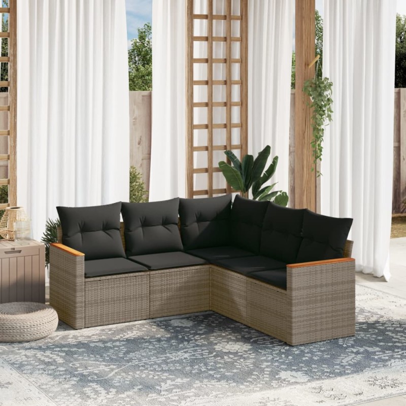 vidaXL 5-tlg. Garten-Sofagarnitur mit Kissen Grau Poly Rattan vidaXL 5-tlg. Garten-Sofagarnitur mit Kissen Grau Poly Rattan