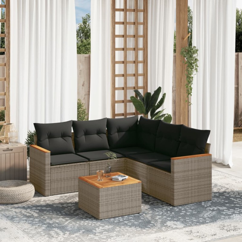 vidaXL 6-tlg. Garten-Sofagarnitur mit Kissen Grau Poly Rattan vidaXL 6-tlg. Garten-Sofagarnitur mit Kissen Grau Poly Rattan