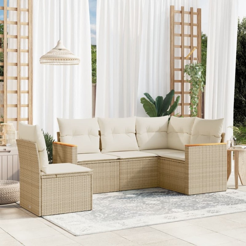vidaXL 5-tlg. Garten-Sofagarnitur mit Kissen Beige Poly Rattan vidaXL 5-tlg. Garten-Sofagarnitur mit Kissen Beige Poly Rattan