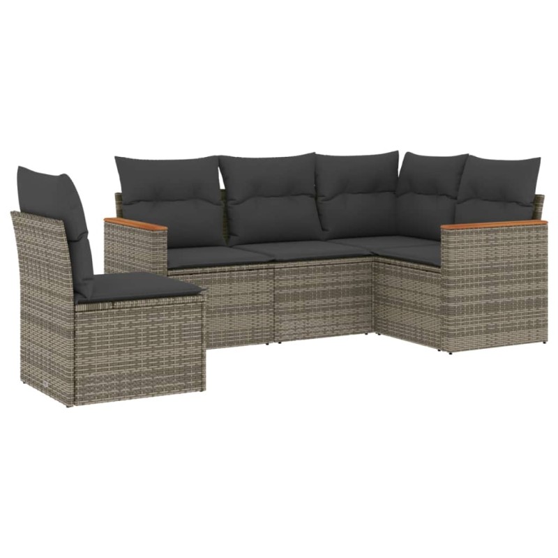 vidaXL 5-tlg. Garten-Sofagarnitur mit Kissen Grau Poly Rattan vidaXL 5-tlg. Garten-Sofagarnitur mit Kissen Grau Poly Rattan