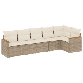vidaXL 6-tlg. Garten-Sofagarnitur mit Kissen Beige Poly Rattan