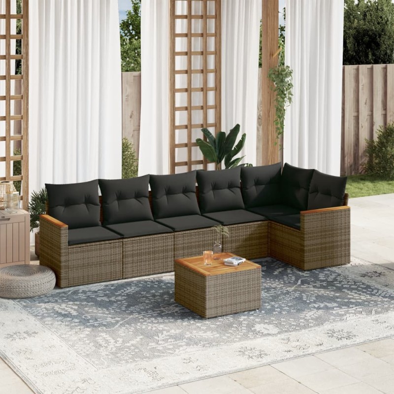vidaXL 7-tlg. Garten-Sofagarnitur mit Kissen Grau Poly Rattan vidaXL 7-tlg. Garten-Sofagarnitur mit Kissen Grau Poly Rattan