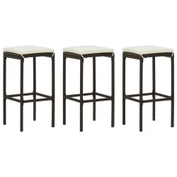 Barhocker mit Kissen 3 Stk. Braun Poly Rattan