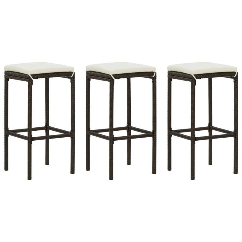 Barhocker mit Kissen 3 Stk. Braun Poly Rattan Barhocker mit Kissen 3 Stk. Braun Poly Rattan