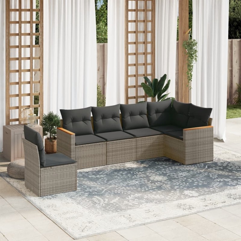 vidaXL 6-tlg. Garten-Sofagarnitur mit Kissen Grau Poly Rattan vidaXL 6-tlg. Garten-Sofagarnitur mit Kissen Grau Poly Rattan