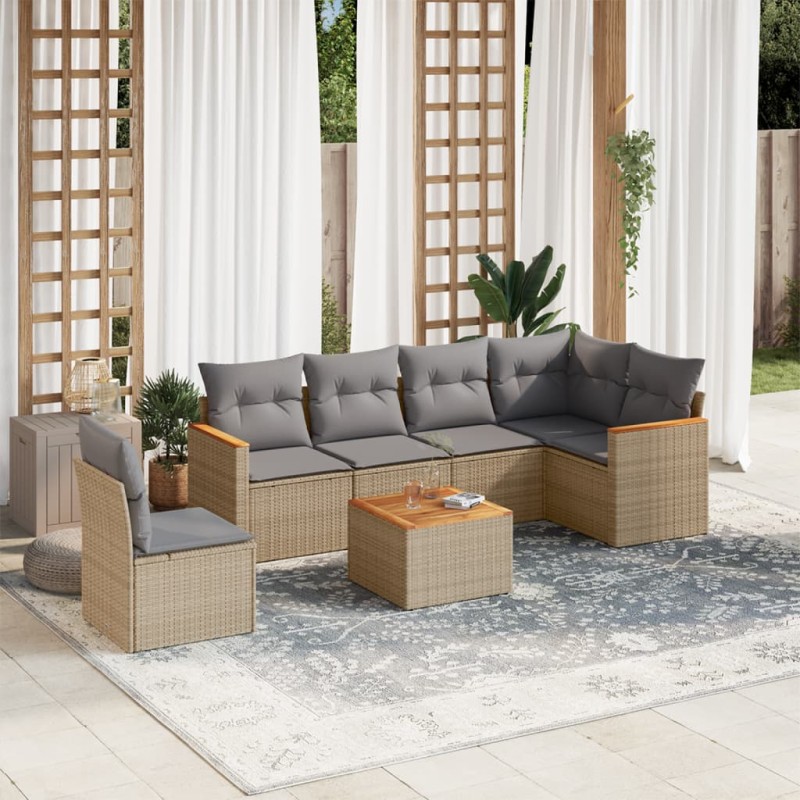 vidaXL 7-tlg. Garten-Sofagarnitur mit Kissen Beige Poly Rattan vidaXL 7-tlg. Garten-Sofagarnitur mit Kissen Beige Poly Rattan