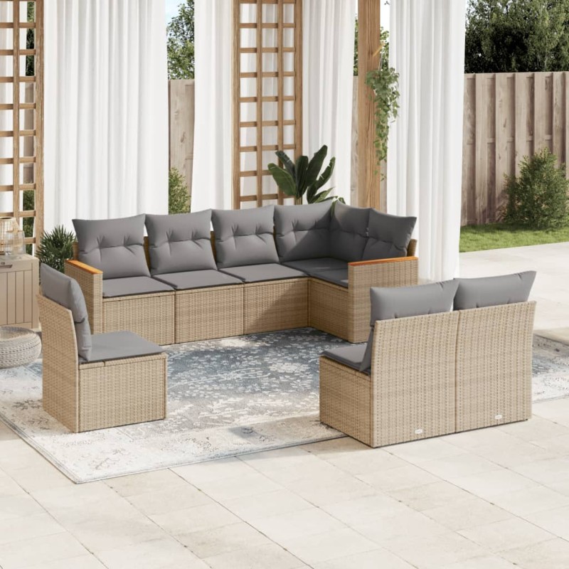 vidaXL 8-tlg. Garten-Sofagarnitur mit Kissen Beige Poly Rattan vidaXL 8-tlg. Garten-Sofagarnitur mit Kissen Beige Poly Rattan