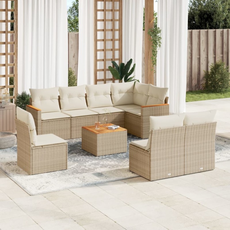 vidaXL 9-tlg. Garten-Sofagarnitur mit Kissen Beige Poly Rattan vidaXL 9-tlg. Garten-Sofagarnitur mit Kissen Beige Poly Rattan