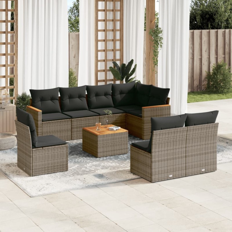 vidaXL 9-tlg. Garten-Sofagarnitur mit Kissen Grau Poly Rattan vidaXL 9-tlg. Garten-Sofagarnitur mit Kissen Grau Poly Rattan