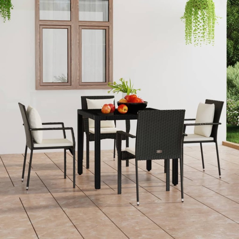 vidaXL Gartenstühle mit Kissen 4 Stk. Poly Rattan Schwarz vidaXL Gartenstühle mit Kissen 4 Stk. Poly Rattan Schwarz