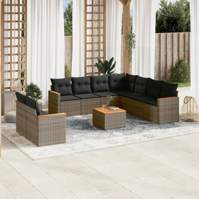 vidaXL 10-tlg. Garten-Sofagarnitur mit Kissen Grau Poly Rattan vidaXL 10-tlg. Garten-Sofagarnitur mit Kissen Grau Poly Rattan