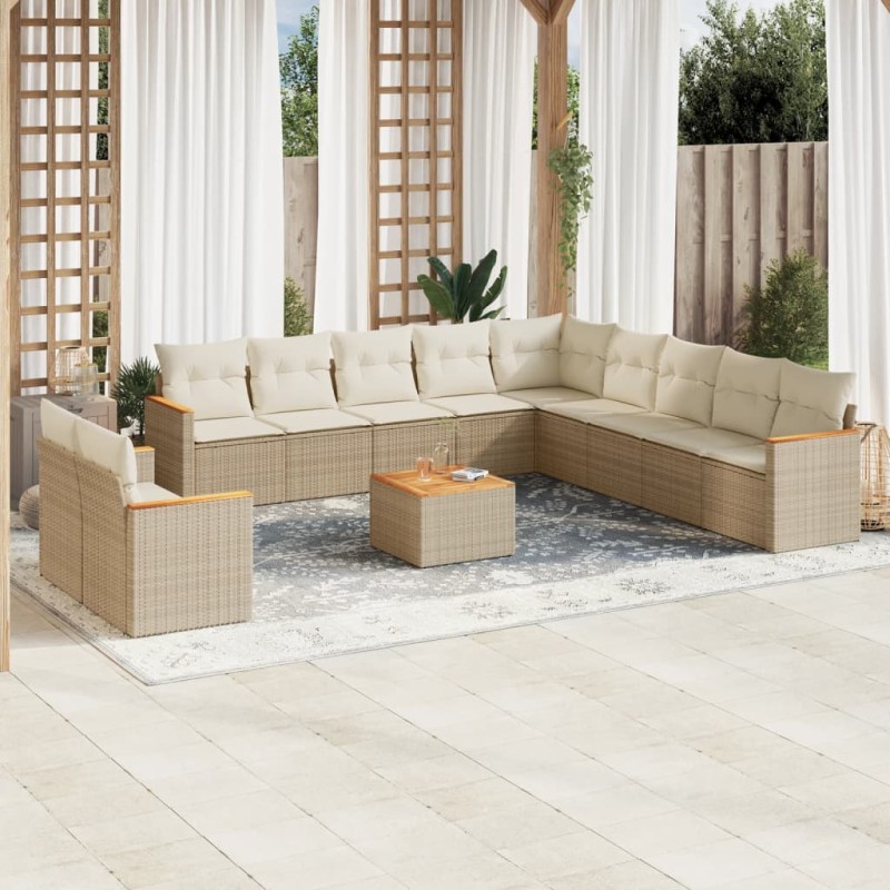 vidaXL 12-tlg. Garten-Sofagarnitur mit Kissen Beige Poly Rattan vidaXL 12-tlg. Garten-Sofagarnitur mit Kissen Beige Poly Rattan