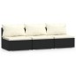 3-Sitzer-Sofa mit Kissen Schwarz Poly Rattan 3-Sitzer-Sofa mit Kissen Schwarz Poly Rattan