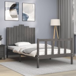 Massivholzbett mit Kopfteil Grau 100x200 cm