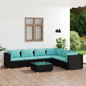 vidaXL 7-tlg. Garten-Lounge-Set mit Kissen Poly Rattan Schwarz