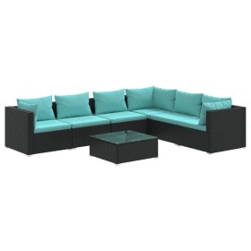 vidaXL 7-tlg. Garten-Lounge-Set mit Kissen Poly Rattan Schwarz