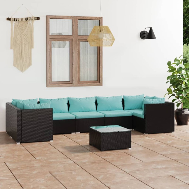 vidaXL 8-tlg. Garten-Lounge-Set mit Kissen Poly Rattan Schwarz vidaXL 8-tlg. Garten-Lounge-Set mit Kissen Poly Rattan Schwarz