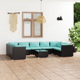 vidaXL 10-tlg. Garten-Lounge-Set mit Kissen Poly Rattan Schwarz