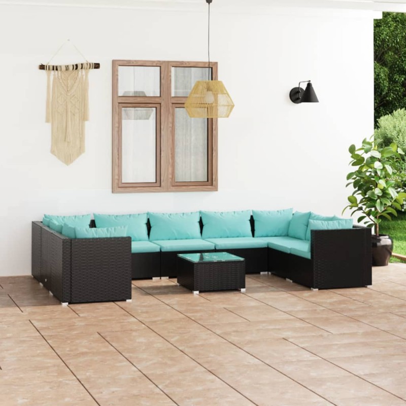 vidaXL 10-tlg. Garten-Lounge-Set mit Kissen Poly Rattan Schwarz vidaXL 10-tlg. Garten-Lounge-Set mit Kissen Poly Rattan Schwarz