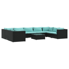 vidaXL 10-tlg. Garten-Lounge-Set mit Kissen Poly Rattan Schwarz