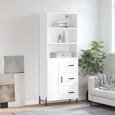 Highboard Hochglanz-Weiß 69,5x34x180 cm Holzwerkstoff