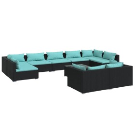 vidaXL 10-tlg. Garten-Lounge-Set mit Kissen Schwarz Poly Rattan