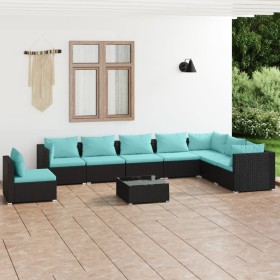 vidaXL 9-tlg. Garten-Lounge-Set mit Kissen Poly Rattan Schwarz
