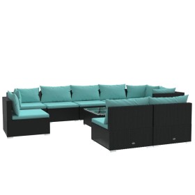 vidaXL 10-tlg. Garten-Lounge-Set mit Kissen Poly Rattan Schwarz