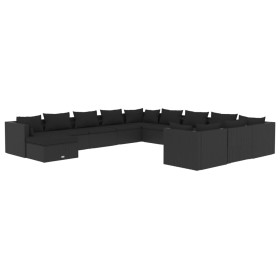 vidaXL 12-tlg. Garten-Lounge-Set mit Kissen Poly Rattan Schwarz