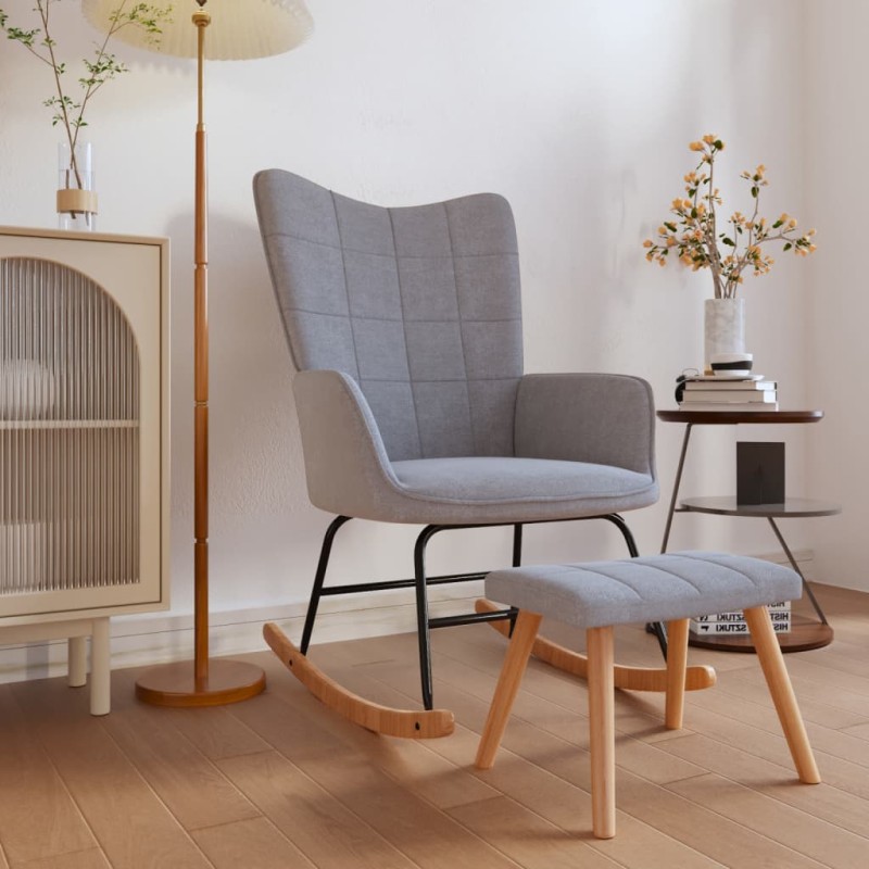 Schaukelsessel mit Hocker Hellgrau Stoff Schaukelsessel mit Hocker Hellgrau Stoff