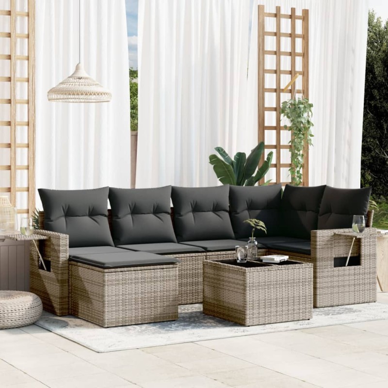 vidaXL 7-tlg. Garten-Sofagarnitur mit Kissen Grau Poly Rattan vidaXL 7-tlg. Garten-Sofagarnitur mit Kissen Grau Poly Rattan
