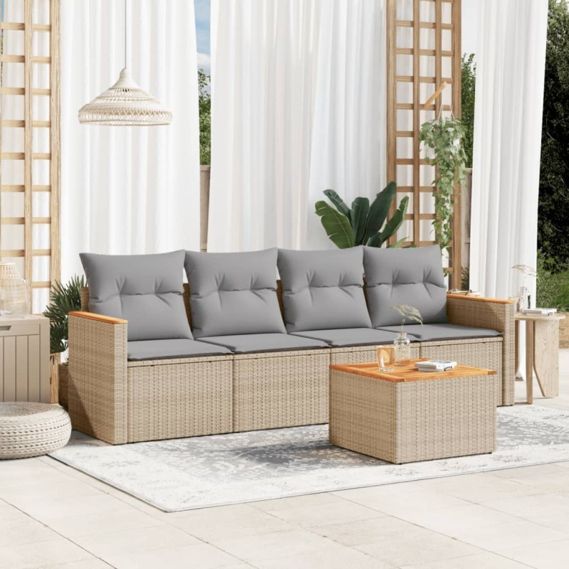 vidaXL 5-tlg. Garten-Sofagarnitur mit Kissen Beige Poly Rattan vidaXL 5-tlg. Garten-Sofagarnitur mit Kissen Beige Poly Rattan