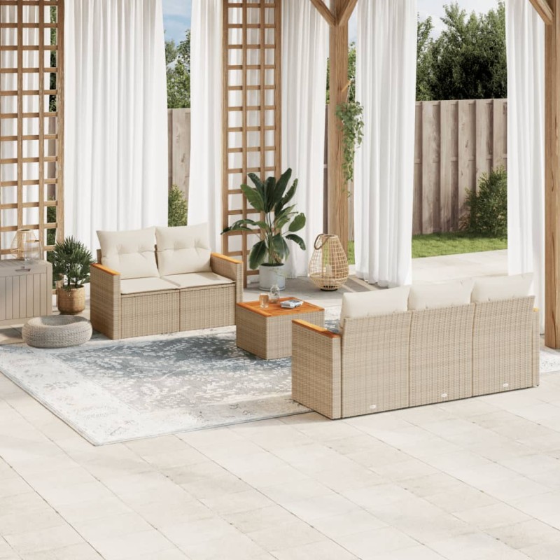 vidaXL 6-tlg. Garten-Sofagarnitur mit Kissen Beige Poly Rattan vidaXL 6-tlg. Garten-Sofagarnitur mit Kissen Beige Poly Rattan