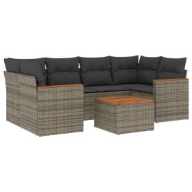 vidaXL 7-tlg. Garten-Sofagarnitur mit Kissen Grau Poly Rattan
