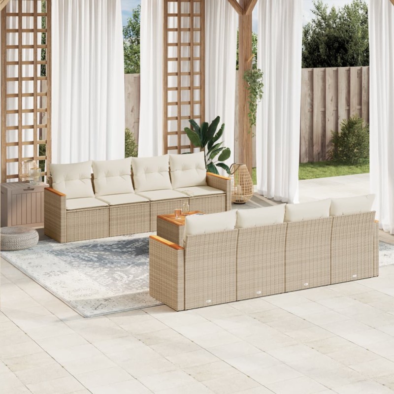 vidaXL 9-tlg. Garten-Sofagarnitur mit Kissen Beige Poly Rattan vidaXL 9-tlg. Garten-Sofagarnitur mit Kissen Beige Poly Rattan