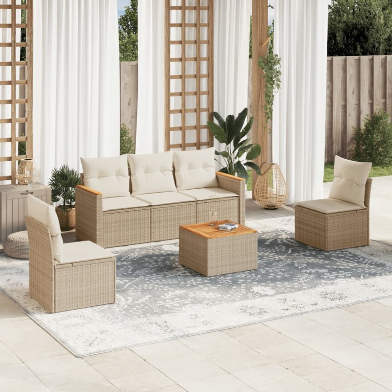 vidaXL 6-tlg. Garten-Sofagarnitur mit Kissen Beige Poly Rattan vidaXL 6-tlg. Garten-Sofagarnitur mit Kissen Beige Poly Rattan