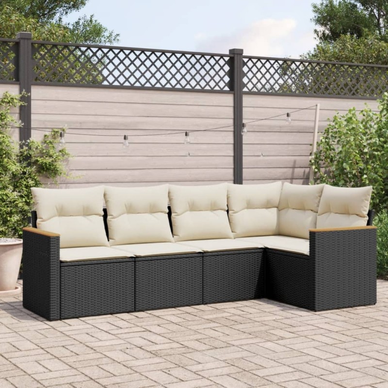 vidaXL 5-tlg. Garten-Sofagarnitur mit Kissen Schwarz Poly Rattan vidaXL 5-tlg. Garten-Sofagarnitur mit Kissen Schwarz Poly Rattan