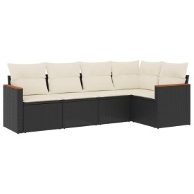 vidaXL 5-tlg. Garten-Sofagarnitur mit Kissen Schwarz Poly Rattan