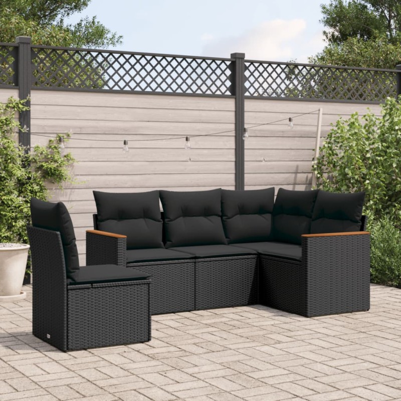 vidaXL 5-tlg. Garten-Sofagarnitur mit Kissen Schwarz Poly Rattan vidaXL 5-tlg. Garten-Sofagarnitur mit Kissen Schwarz Poly Rattan