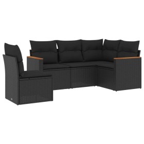 vidaXL 5-tlg. Garten-Sofagarnitur mit Kissen Schwarz Poly Rattan
