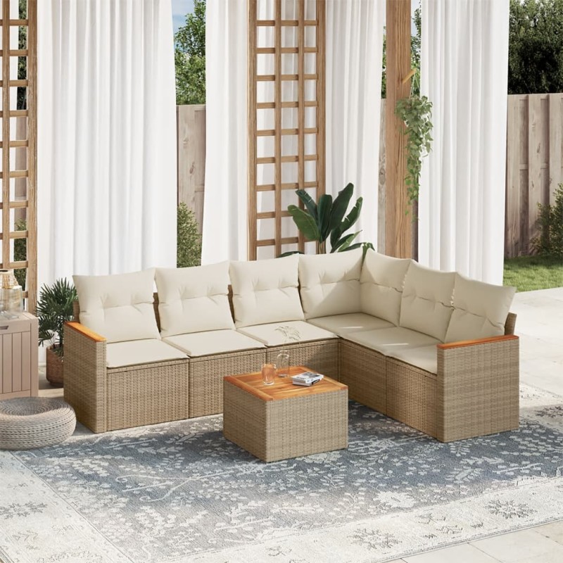 vidaXL 7-tlg. Garten-Sofagarnitur mit Kissen Beige Poly Rattan vidaXL 7-tlg. Garten-Sofagarnitur mit Kissen Beige Poly Rattan