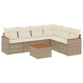 vidaXL 7-tlg. Garten-Sofagarnitur mit Kissen Beige Poly Rattan