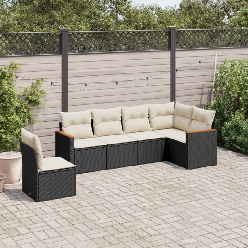 vidaXL 6-tlg. Garten-Sofagarnitur mit Kissen Schwarz Poly Rattan vidaXL 6-tlg. Garten-Sofagarnitur mit Kissen Schwarz Poly Rattan