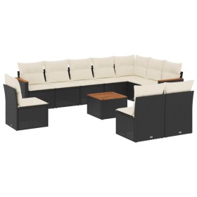 vidaXL 11-tlg. Garten-Sofagarnitur mit Kissen Schwarz Poly Rattan