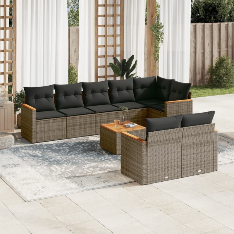 vidaXL 9-tlg. Garten-Sofagarnitur mit Kissen Grau Poly Rattan vidaXL 9-tlg. Garten-Sofagarnitur mit Kissen Grau Poly Rattan