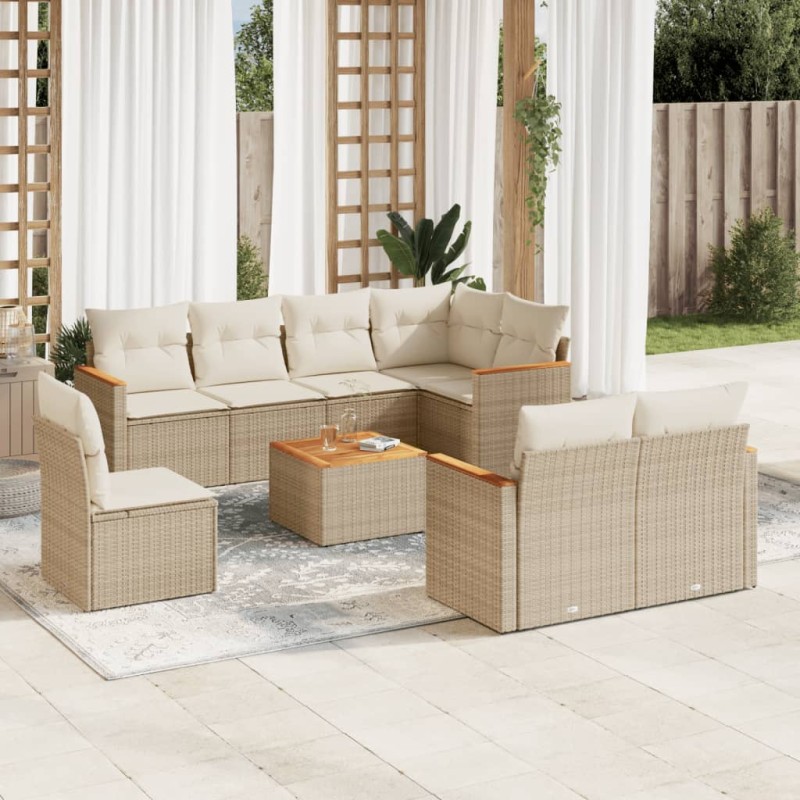 vidaXL 9-tlg. Garten-Sofagarnitur mit Kissen Beige Poly Rattan vidaXL 9-tlg. Garten-Sofagarnitur mit Kissen Beige Poly Rattan