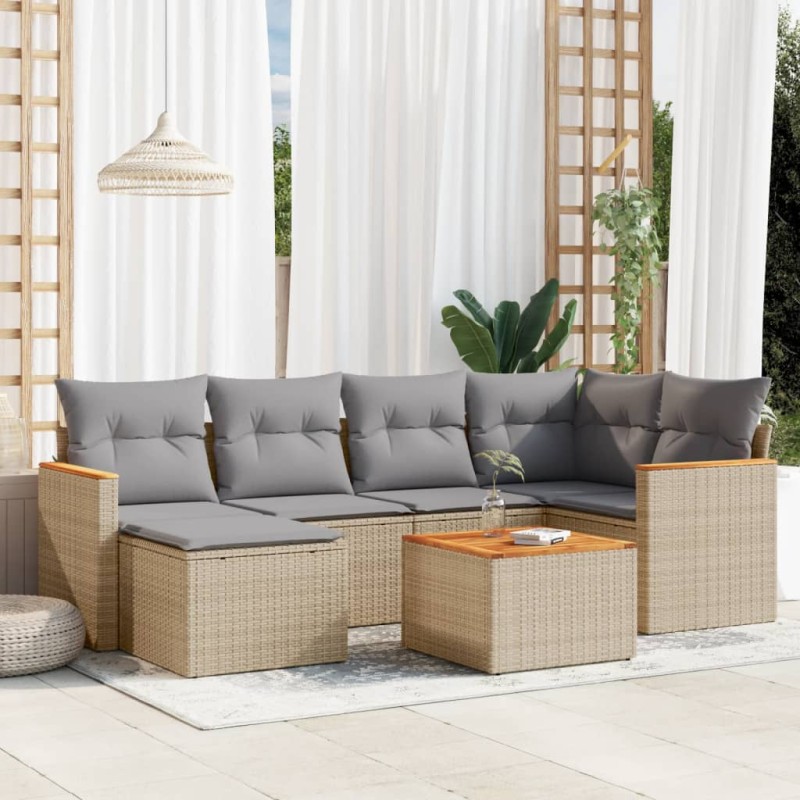 vidaXL 7-tlg. Garten-Sofagarnitur mit Kissen Beige Poly Rattan vidaXL 7-tlg. Garten-Sofagarnitur mit Kissen Beige Poly Rattan