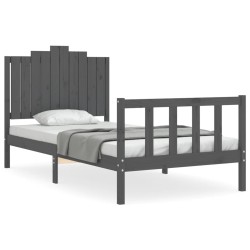 Massivholzbett mit Kopfteil Grau 100x200 cm
