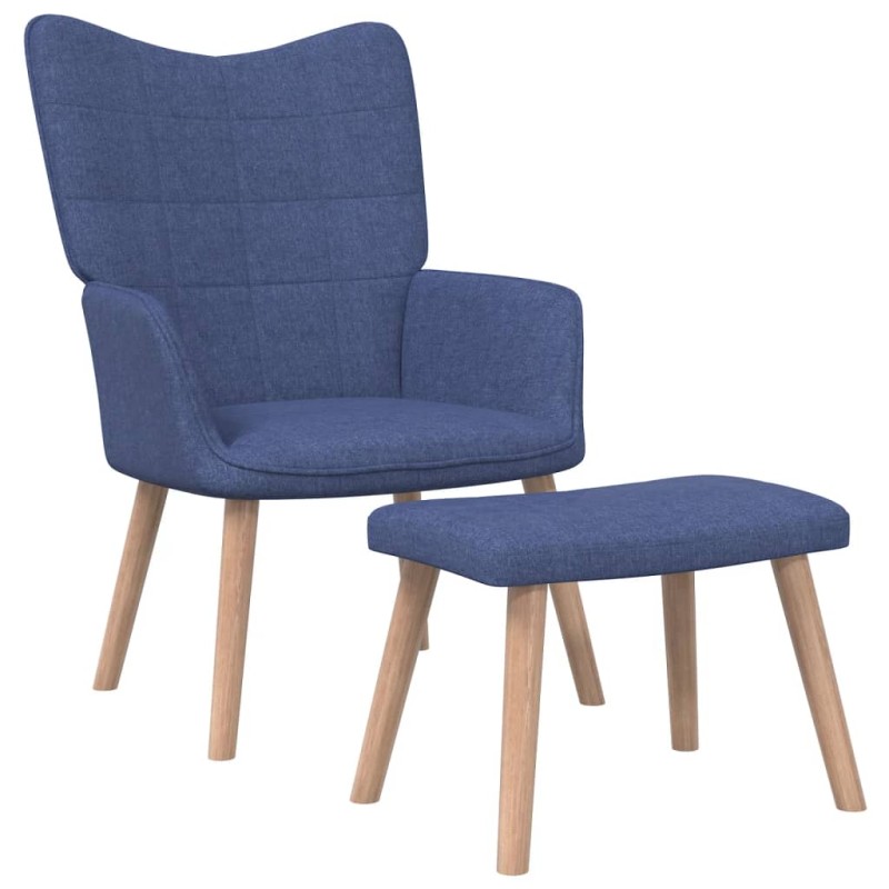 Relaxsessel mit Hocker Blau Stoff Relaxsessel mit Hocker Blau Stoff