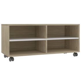 vidaXL TV-Schrank mit Rollen Weiß Sonoma-Eiche 90x35x35 cm